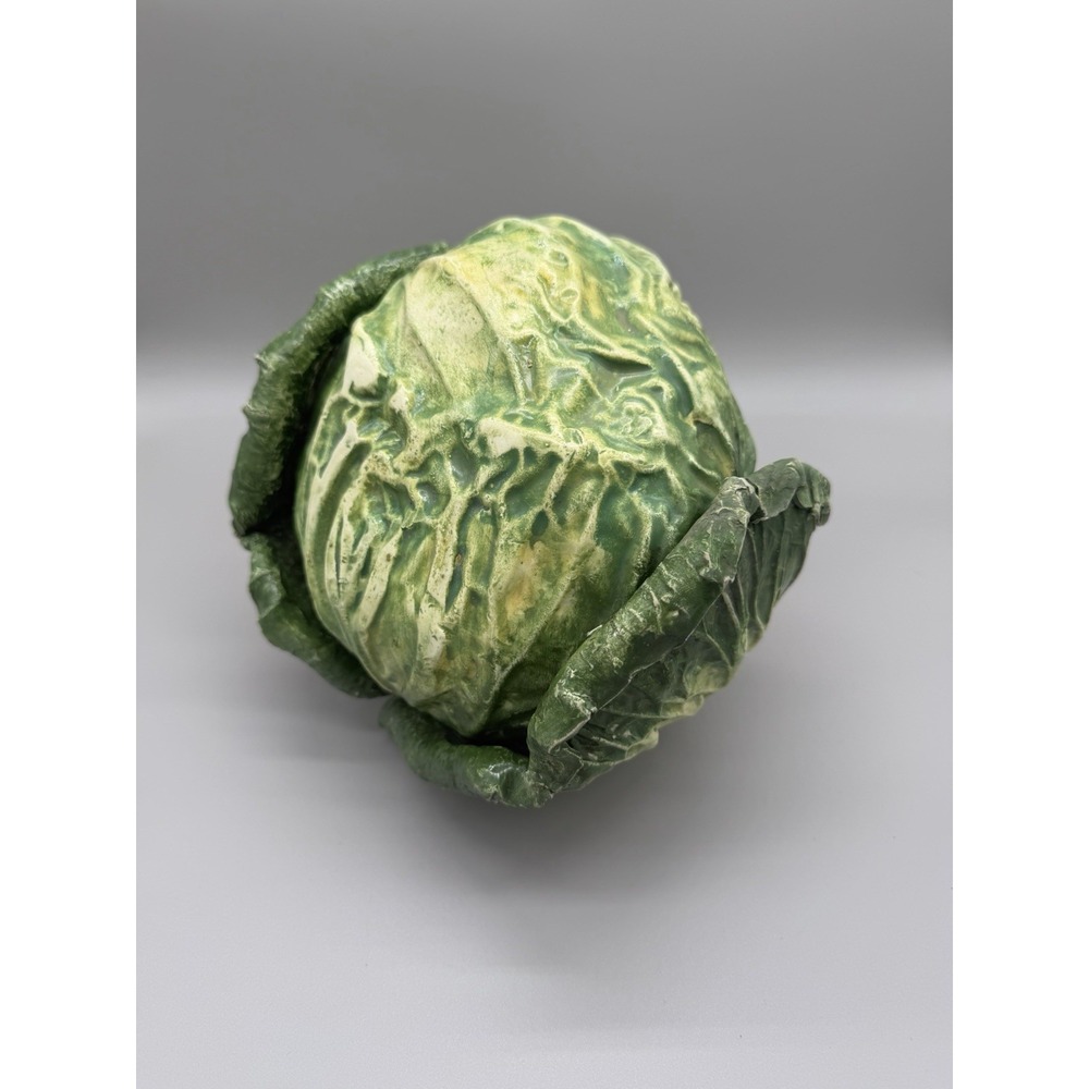 Vintage Ceramic Cabbage Figurine Realistic Lettuce Leaf Head Sculpture Green